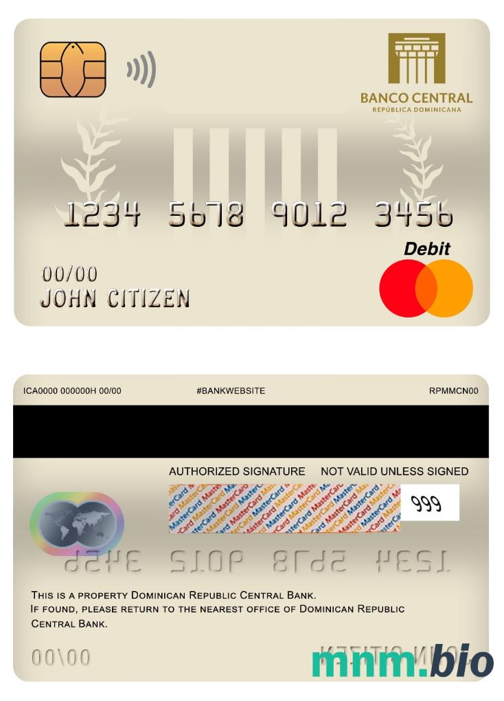 Dominican Republic Central Bank master debet karta przykład w formacie PSD